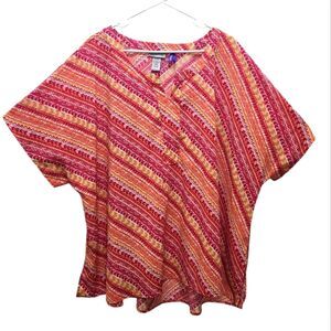Catherines Pink Orange Diagonal Stripe Popover Blouse Plus Petite 3XWP 26/28WP